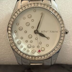 Betsey Johnson Silver Watch with Crystal Details